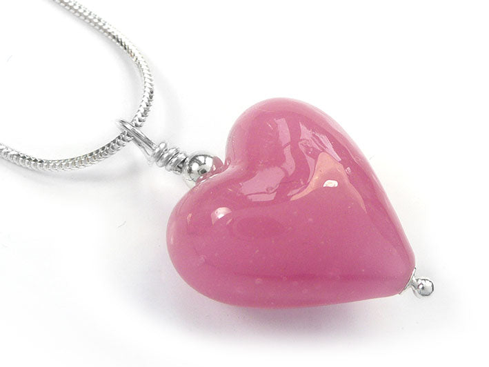 Murano Glass Heart Pendant - Opaque Pink