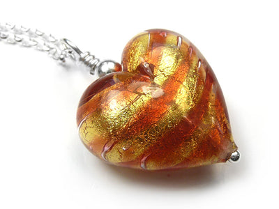 Murano Glass Heart Pendant - Peach Melba