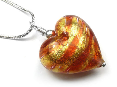 Murano Glass Heart Pendant - Peach Melba