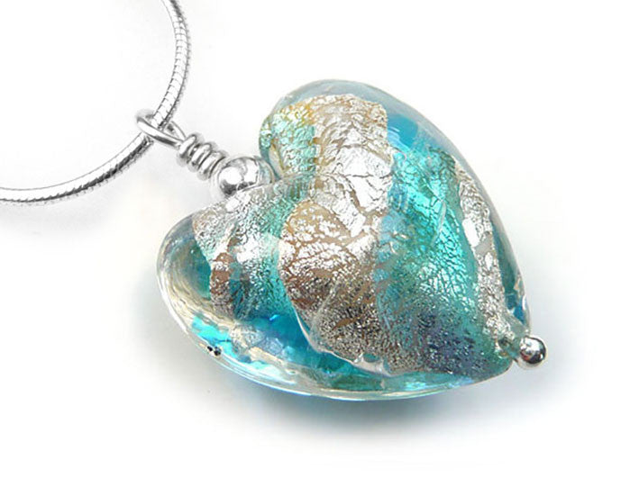 Murano Glass Heart Pendant - Periwinkle - Snake Chain