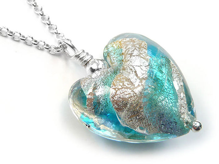 Murano Glass Heart Pendant - Periwinkle - Belcher Chain