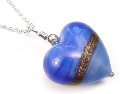 Murano Glass Heart Pendant - Provence - Belcher Chain