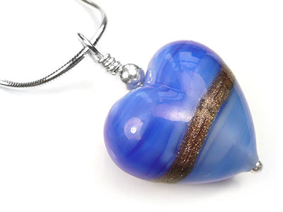 Murano Glass Heart Pendant - Provence - Snake Chain