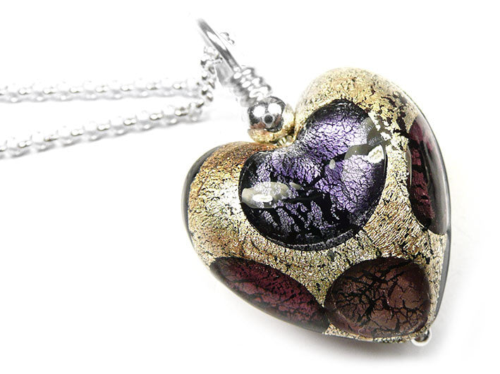 Murano Glass Heart Pendant - Purple Spot