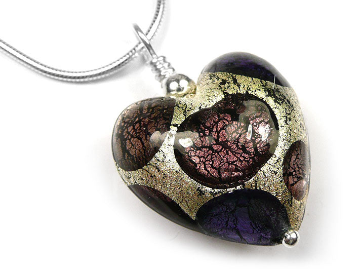 Murano Glass Heart Pendant - Purple Spot