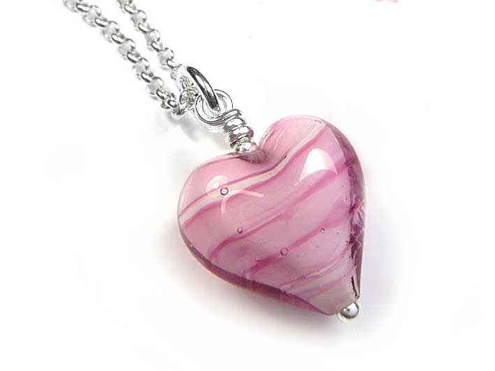 Murano Glass Heart Pendant - Rose White Core Small
