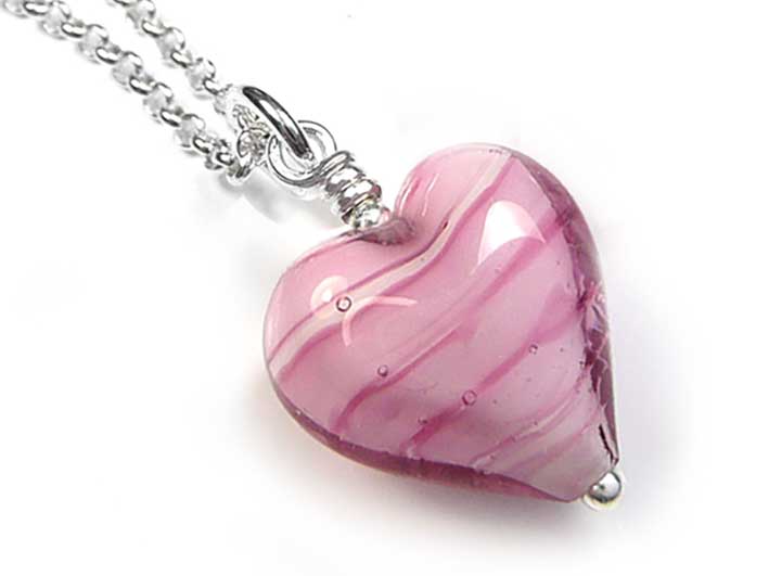 Murano Glass Heart Pendant - Rose White Core Small