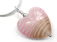 Murano Glass Heart Pendant - Rose and Aventurine - Snake Chain