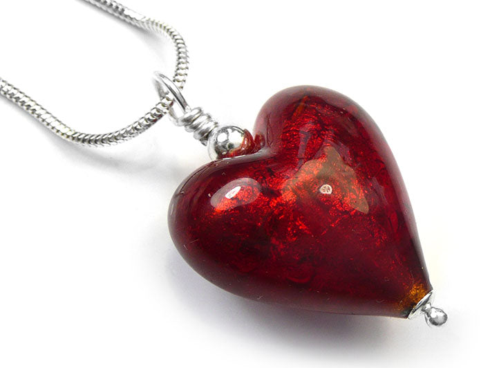 Murano Glass Heart Pendant - Ruby