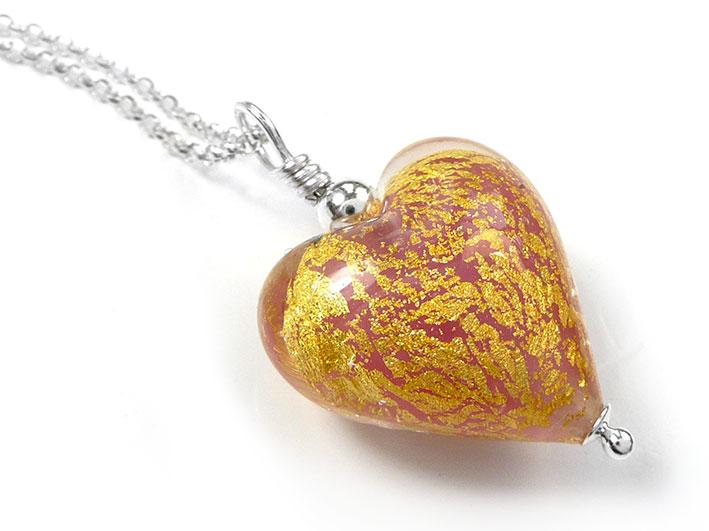 Murano Glass Heart Pendant - Salmon