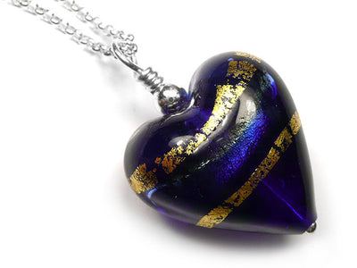 Murano Glass Heart Pendant - Sapphire Gold