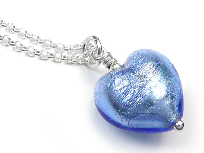 Murano Glass Heart Pendant - Sapphire Small
