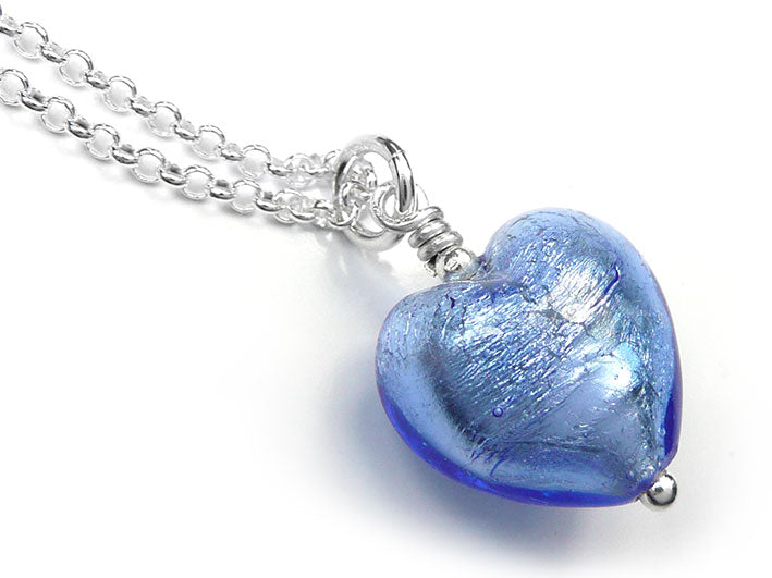Murano Glass Heart Pendant - Sapphire Small