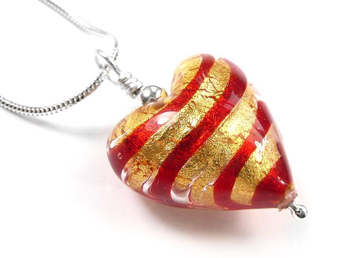 Murano Glass Heart Pendant - Scarlet and Gold