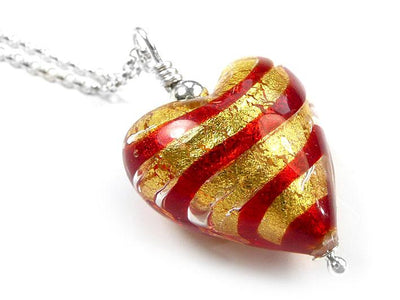 Murano Glass Heart Pendant - Scarlet and Gold