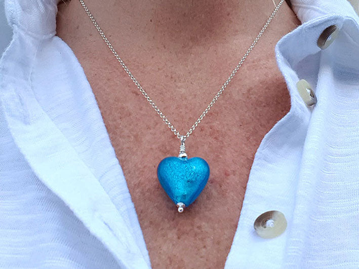 Murano Glass Heart Pendant - Turquoise
