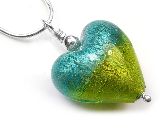 Murano Glass Heart Pendant - Turquoise Lime