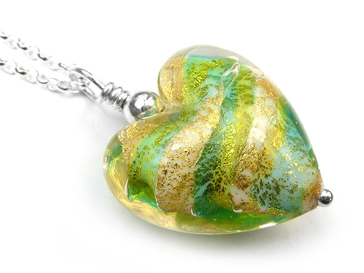 Murano Glass Heart Pendant - Verde Lime