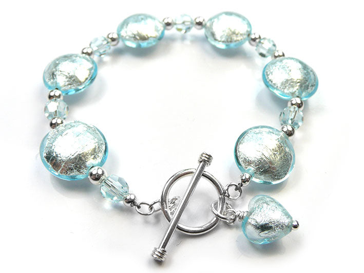 Murano Glass Lentil Bracelet - Aquamarine