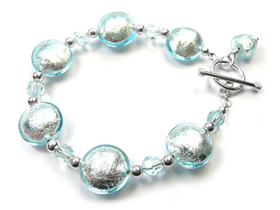 Murano Glass Lentil Bracelet - Aquamarine