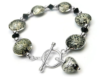Murano Glass Lentil Bracelet - Black and Silver