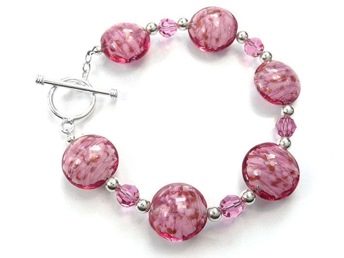 Murano Glass Lentil Bracelet - Rosa