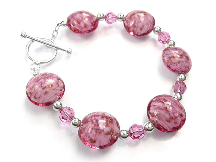 Murano Glass Lentil Bracelet - Rosa