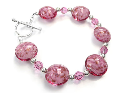 Murano Glass Lentil Bracelet - Rosa