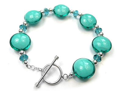 Murano Glass Lentil Bracelet - Teal