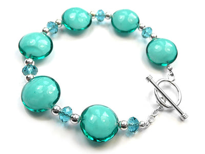 Murano Glass Lentil Bracelet - Teal