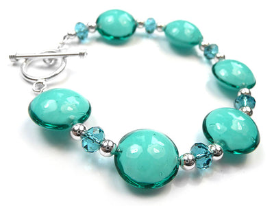 Murano Glass Lentil Bracelet - Teal
