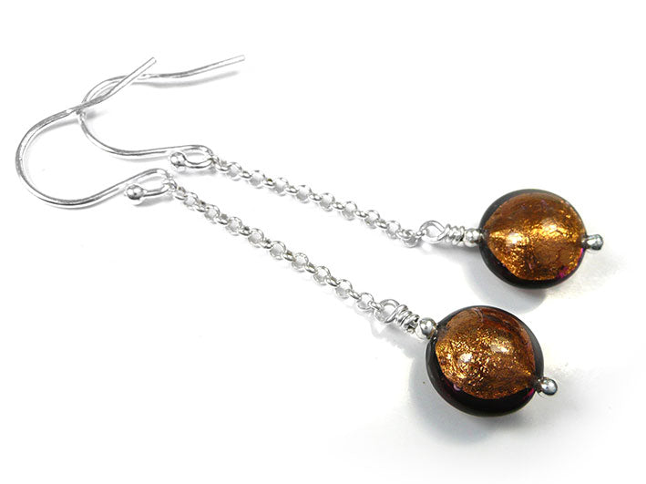 Murano Glass Lentil Drop Earrings - Chocolate