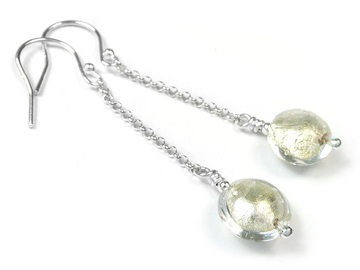 Murano Glass Lentil Drop Earrings - Crystal