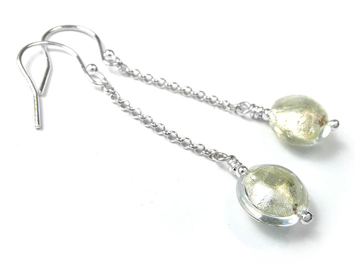 Murano Glass Lentil Drop Earrings - Crystal