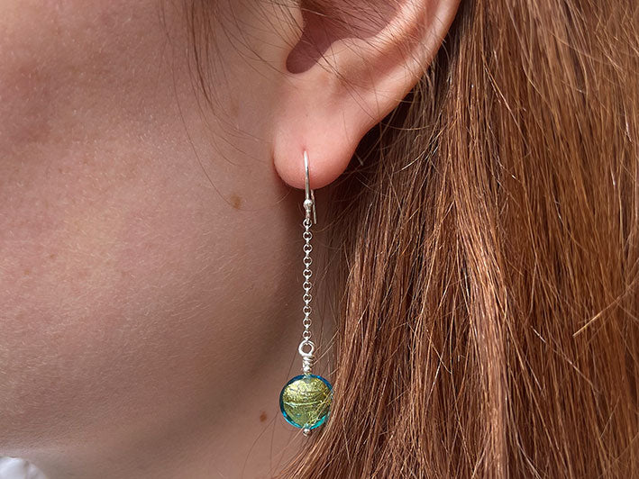 Murano Glass Lentil Drop Earrings - Model