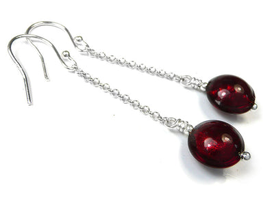 Murano Glass Lentil Drop Earrings - Ruby