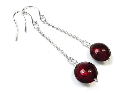 Murano Glass Lentil Drop Earrings - Ruby