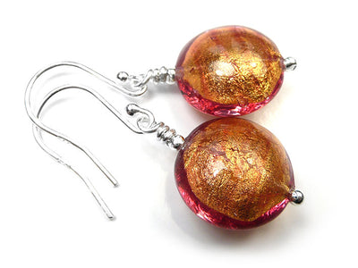 Murano Glass Lentil Earrings - Copper