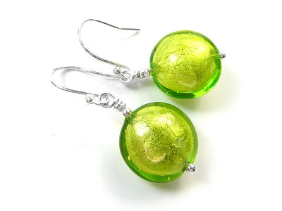 Murano Glass Lentil Earrings - Lime