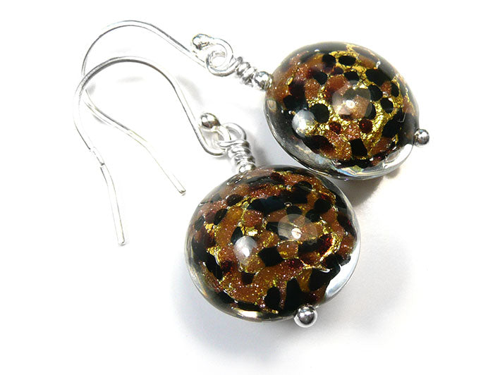 Murano Glass Lentil Earrings - Luna Gold