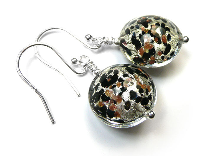 Murano Glass Lentil Earrings - Luna White Gold