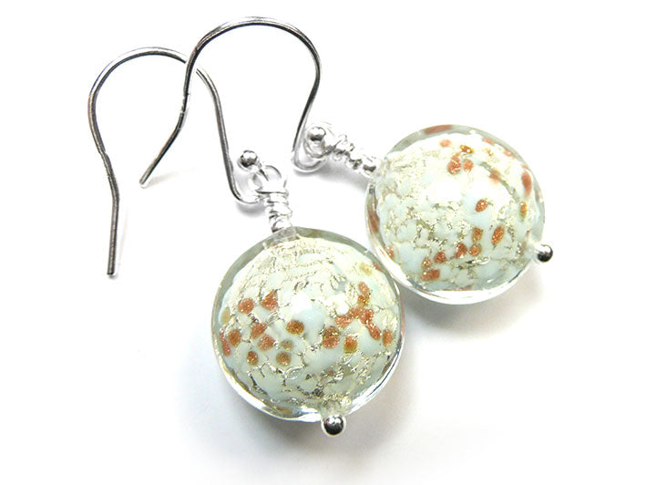 Murano Glass Lentil Earrings - Palest Blue and White Gold