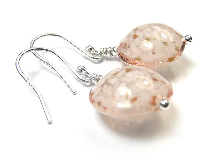 Murano Glass Lentil Earrings - Rose Cloud