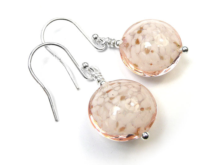 Murano Glass Lentil Earrings - Rose Cloud