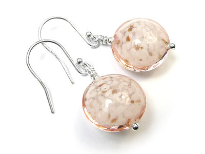Murano Glass Lentil Earrings - Rose Cloud