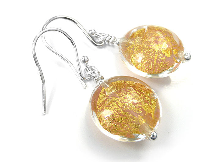 Murano Glass Lentil Earrings - Salmon