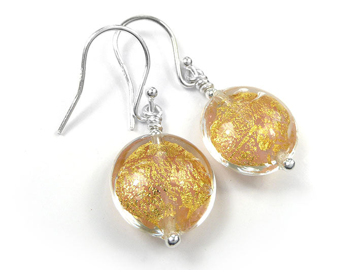 Murano Glass Lentil Earrings - Salmon