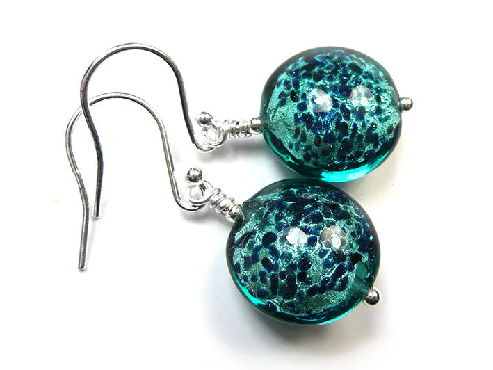 Murano Glass Lentil Earrings - Verde Macchiata