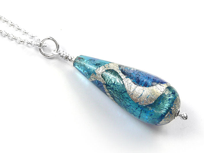 Murano Glass Pendant - Aqua Swirl Drop