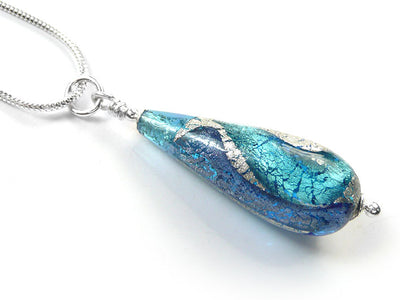 Murano Glass Pendant - Aqua Swirl Drop